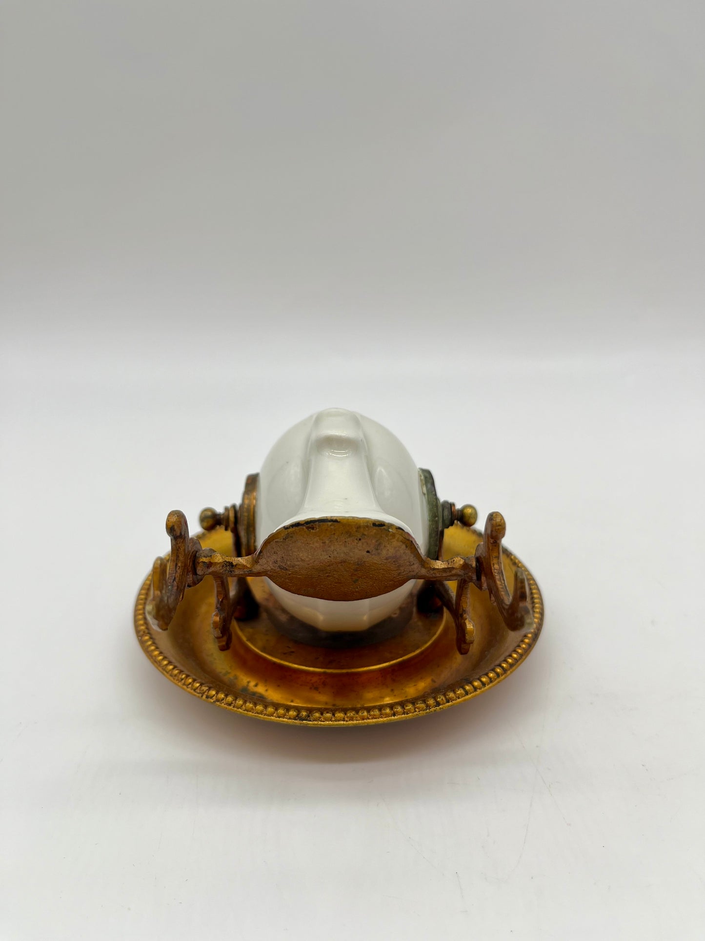 Bronze & Porcelain Revolving 'Nautilus' Inkwell by JL Encrier Bascule Paris