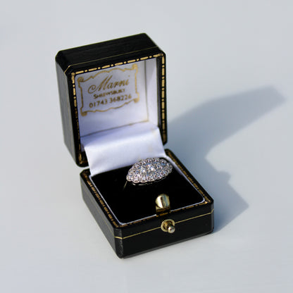 1930's East/West Diamond Cluster Ring, 1.28 Carats 14K White Gold & Platinum