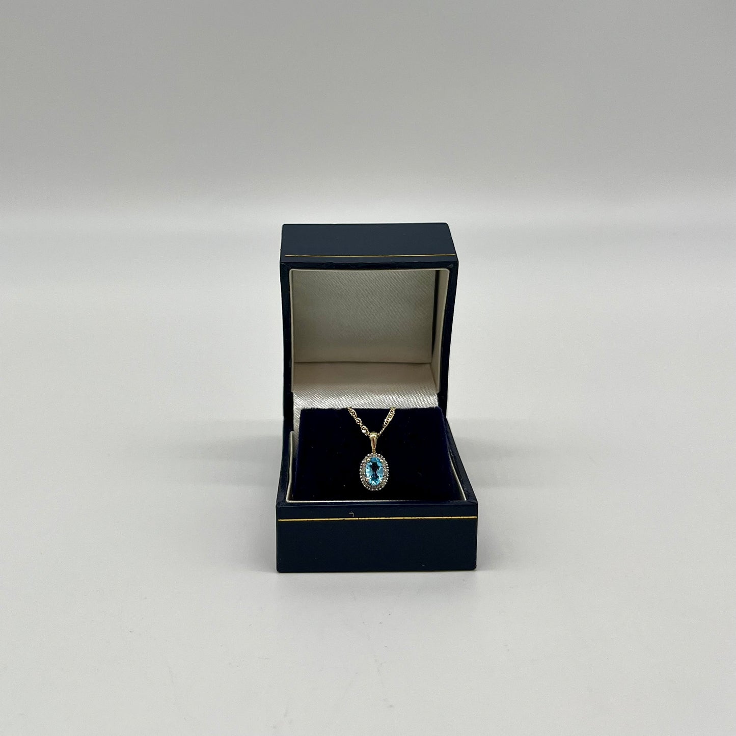 Antique Blue Topaz & Diamond Halo Necklace, 0.6 CTW 10K Gold