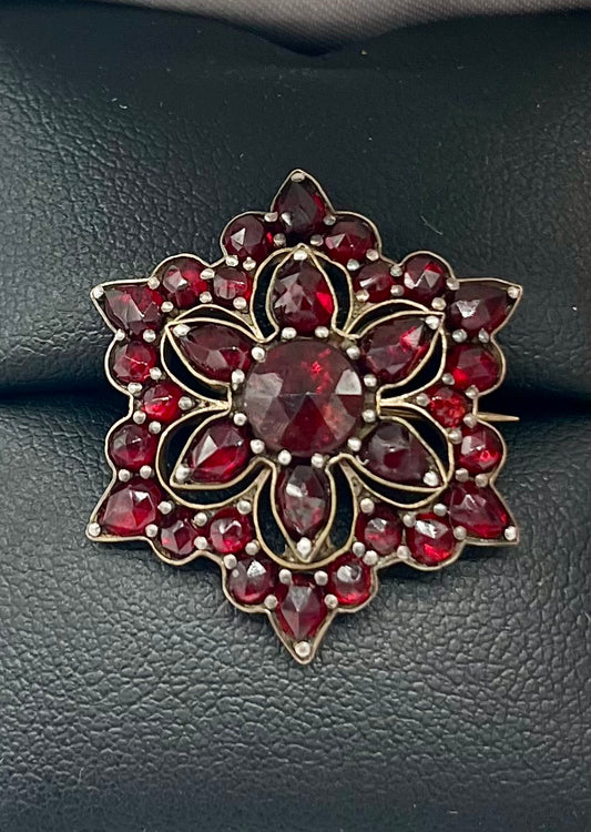 1859 Victorian Garnet Brooch, 4.5 Carats 14K Vermeil 925