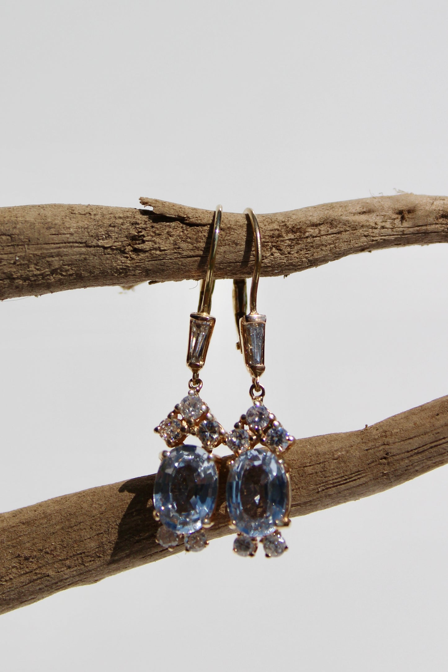 Antique Aquamarine & Diamond Drop Earrings, 3.78 Carats 14K Gold