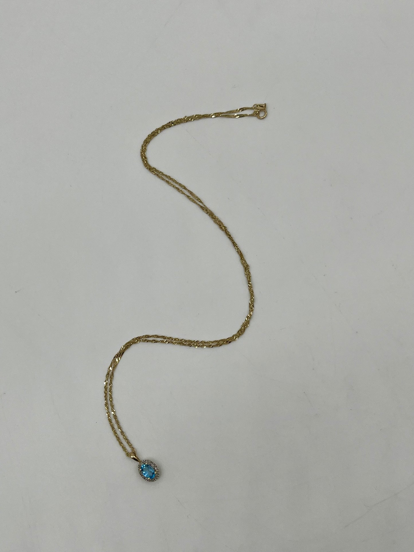 Antique Blue Topaz & Diamond Halo Necklace, 0.6 CTW 10K Gold