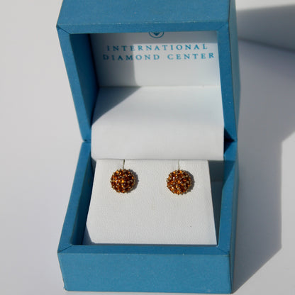 Citrine Cluster Stud Earrings, 1 Carat 18K Gold
