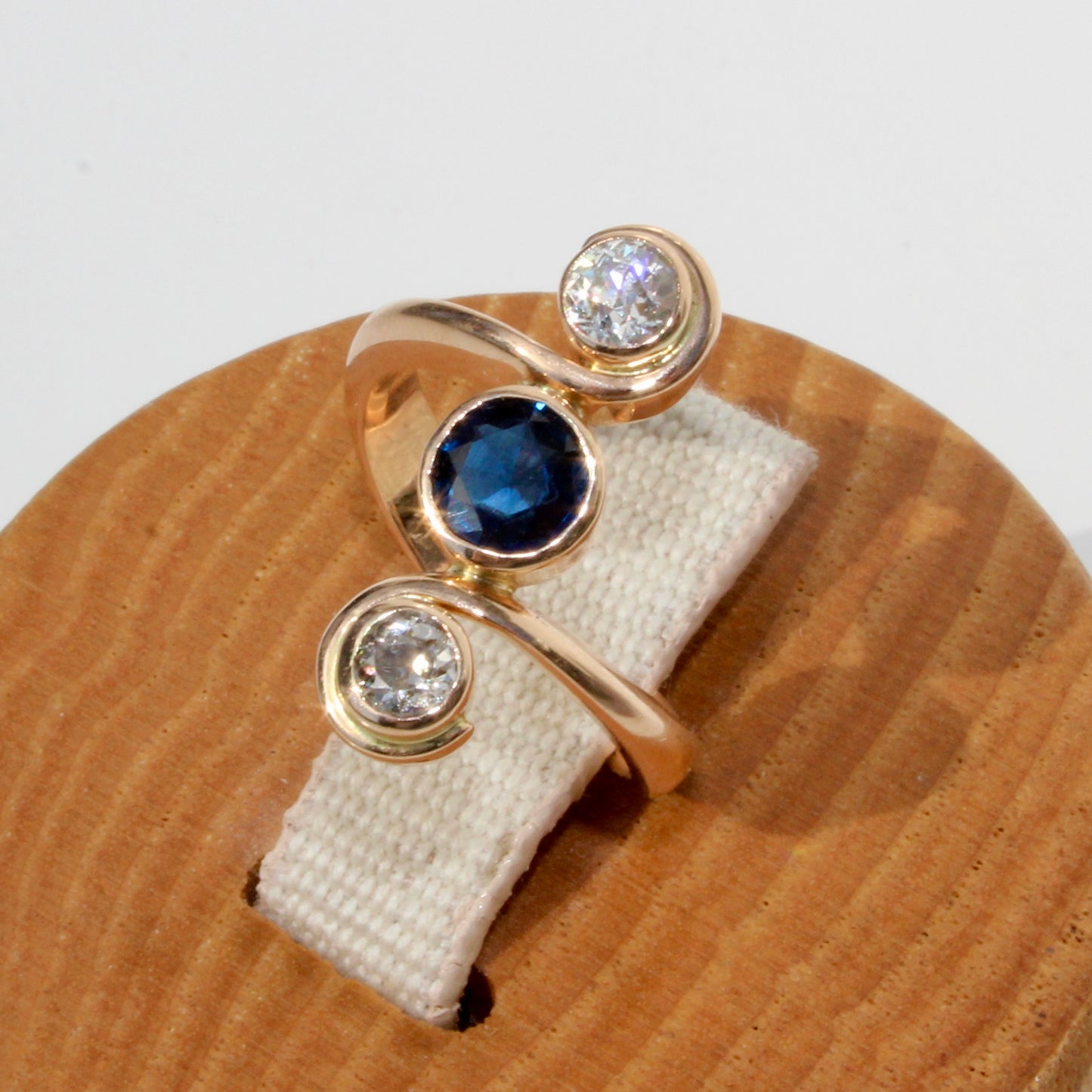 Antique Sapphire & Diamond Trilogy Ring, 1.35 Carats 18K Gold