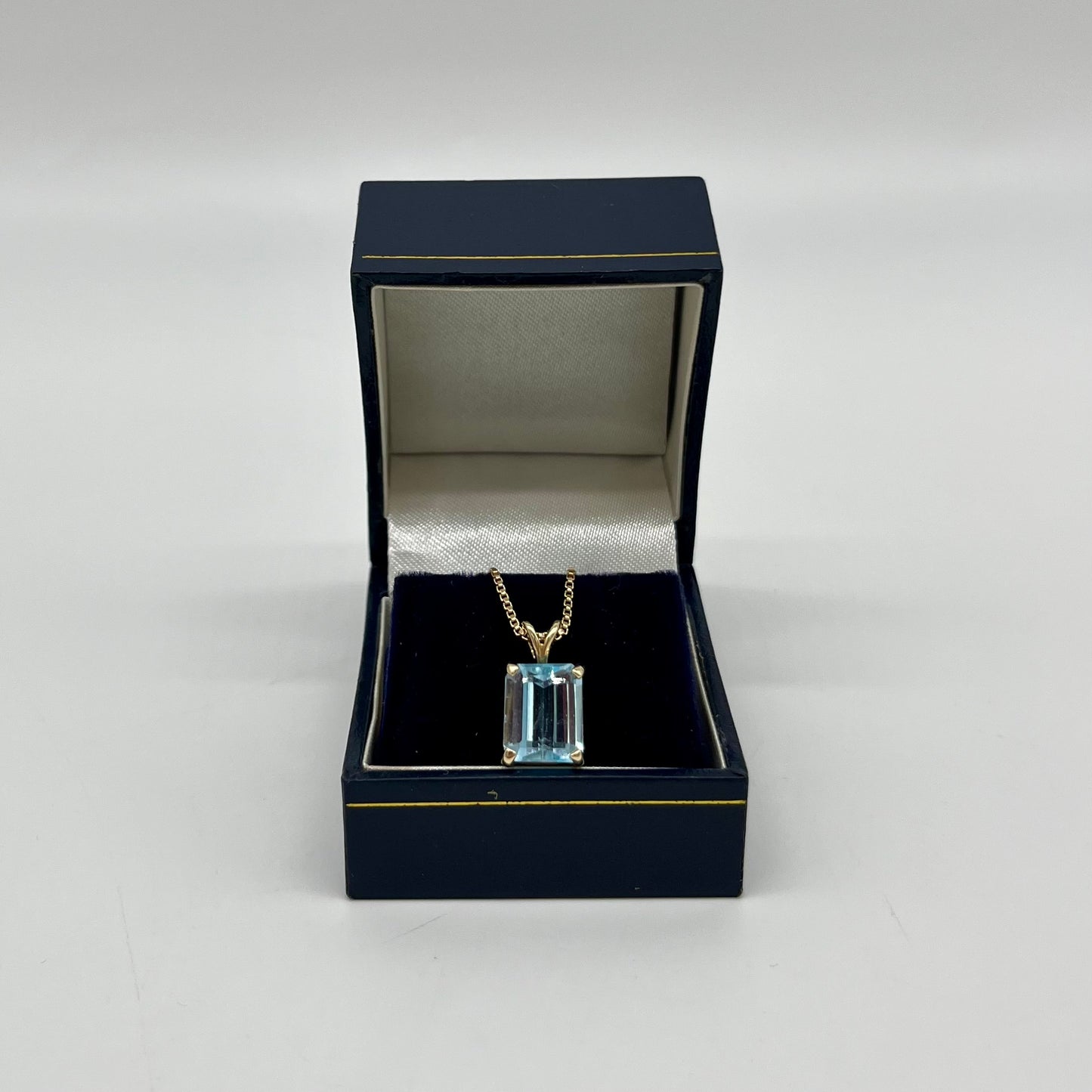 Emerald Cut Blue Topaz Necklace, 4 CTW 14K Gold