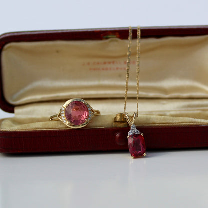 Pink Tourmaline & Diamond Set, 3.55 Carats 14K Gold