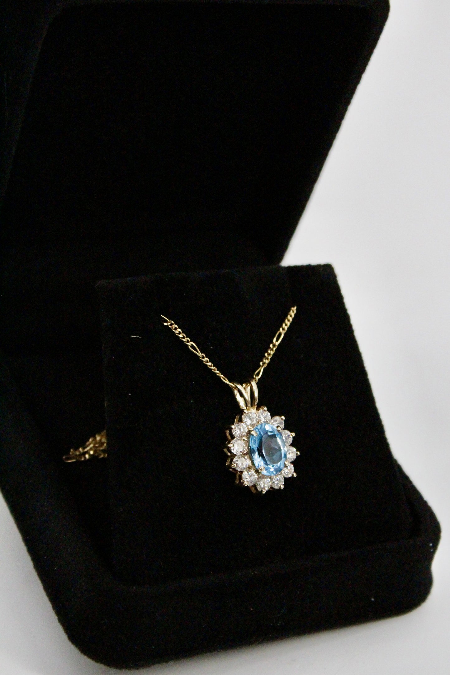 Blue Topaz & Cubic Zirconia Halo Pendant, 3.63 Carats 10K Gold