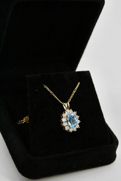 Blue Topaz & Cubic Zirconia Halo Pendant, 3.63 Carats 10K Gold