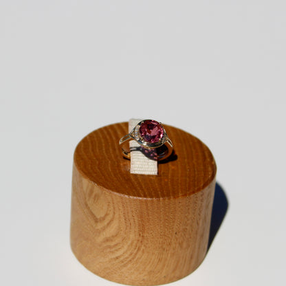 Bague en or 14 carats avec tourmaline rose et diamants, 2 ct