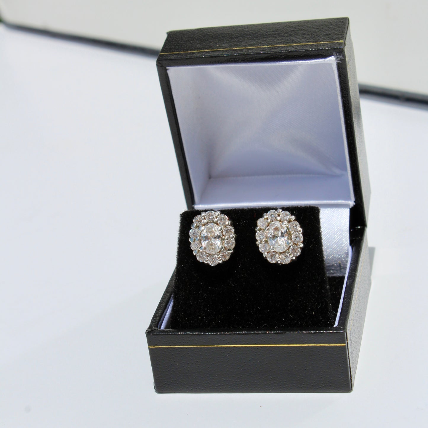 Edwardian Paste Halo Stud Earrings, 3.3 Carats 925 Sterling