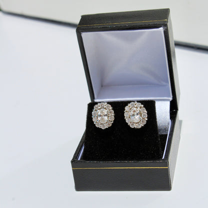 Edwardian Paste Halo Stud Earrings, 3.3 Carats 925 Sterling