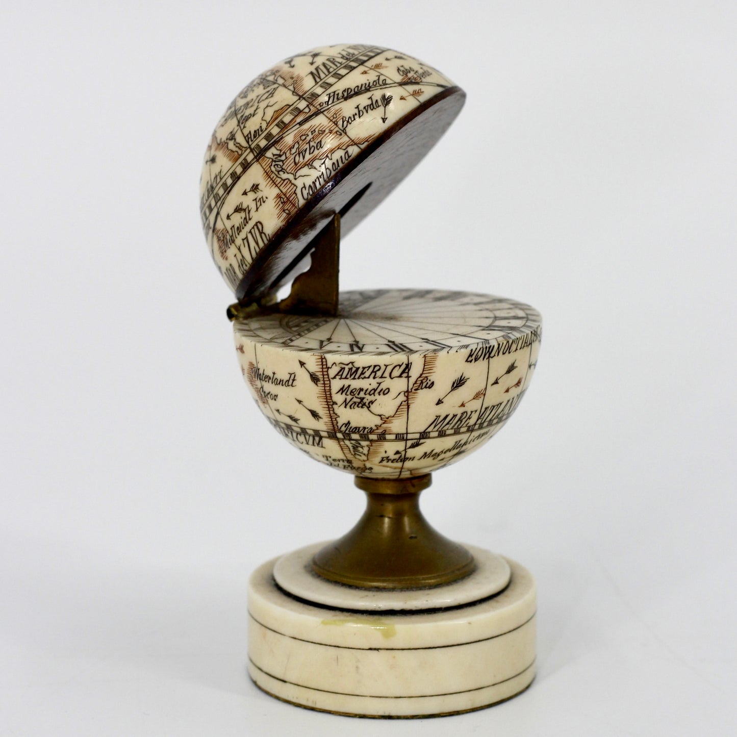 19th Century Miniature Ivory Terrestrial Globe & Sundial