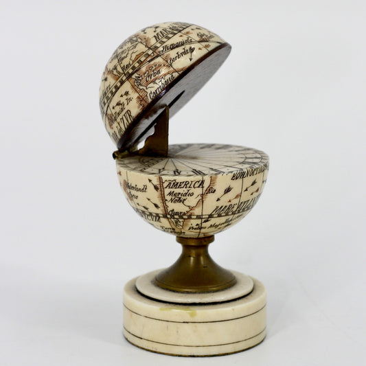 19th Century Miniature Ivory Terrestrial Globe & Sundial
