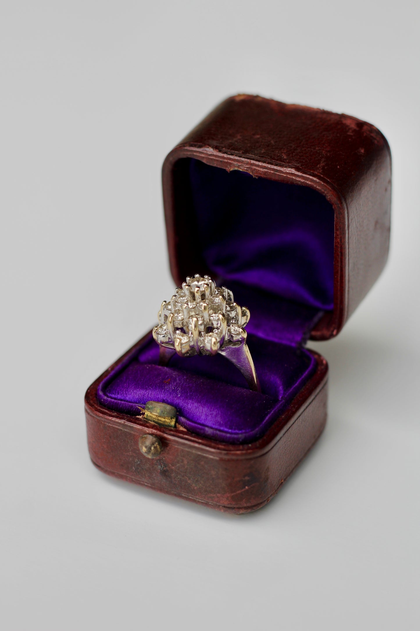 1940's Brutalist Diamond Cluster Ring, 2.82 Carats 14K Gold