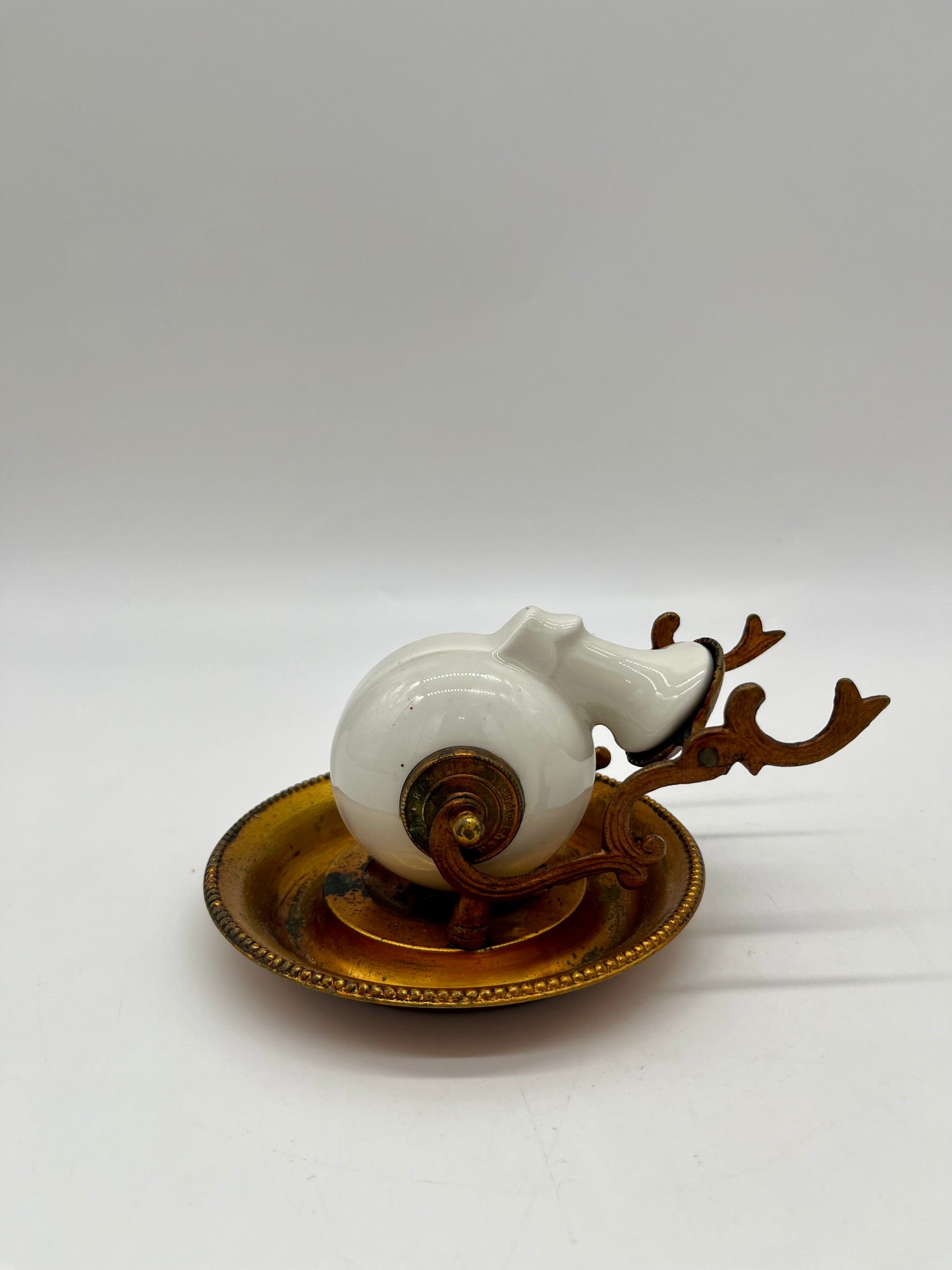 Bronze & Porcelain Revolving 'Nautilus' Inkwell by JL Encrier Bascule Paris