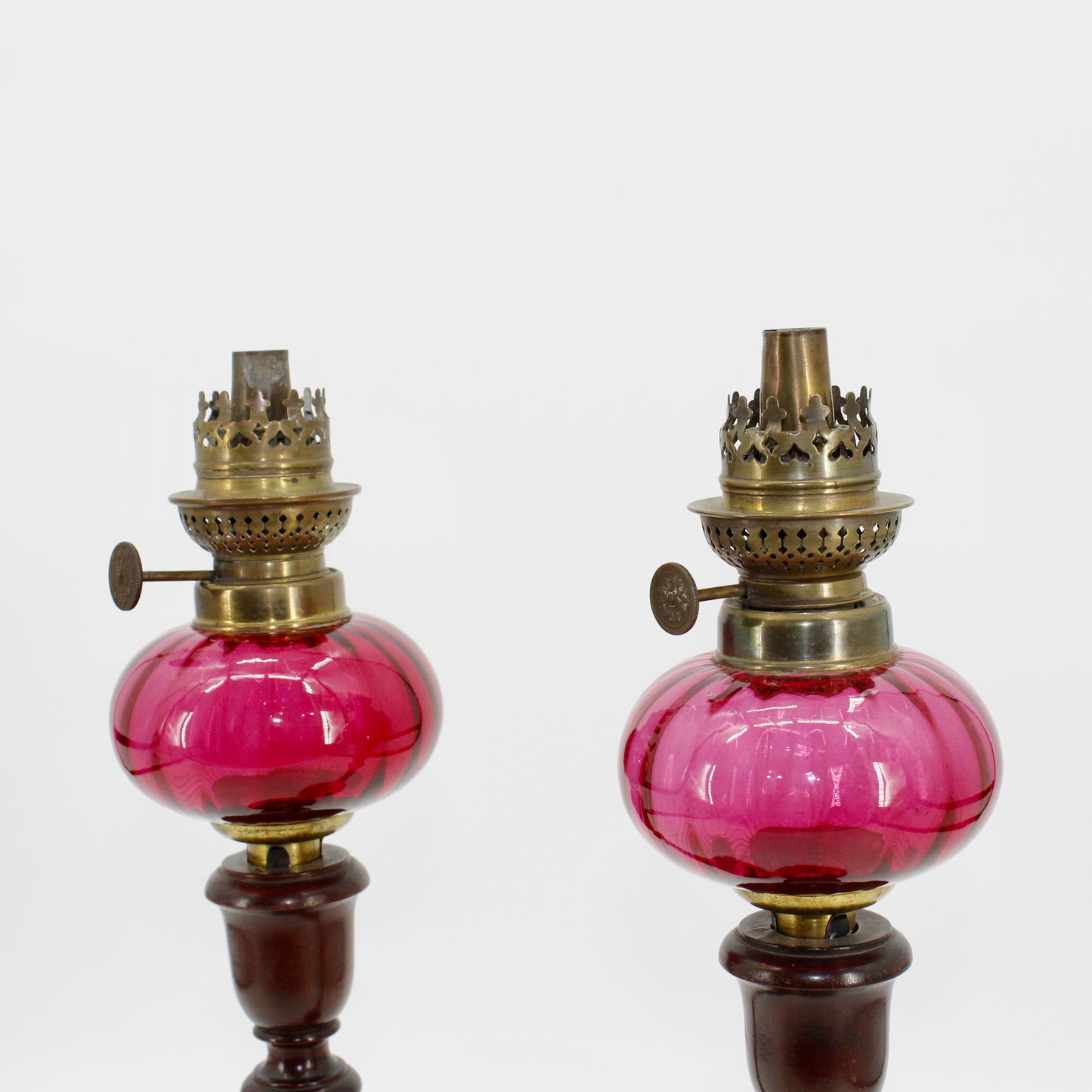 Imperial Russian Red-Font Mahogany Peg Lamp Pair