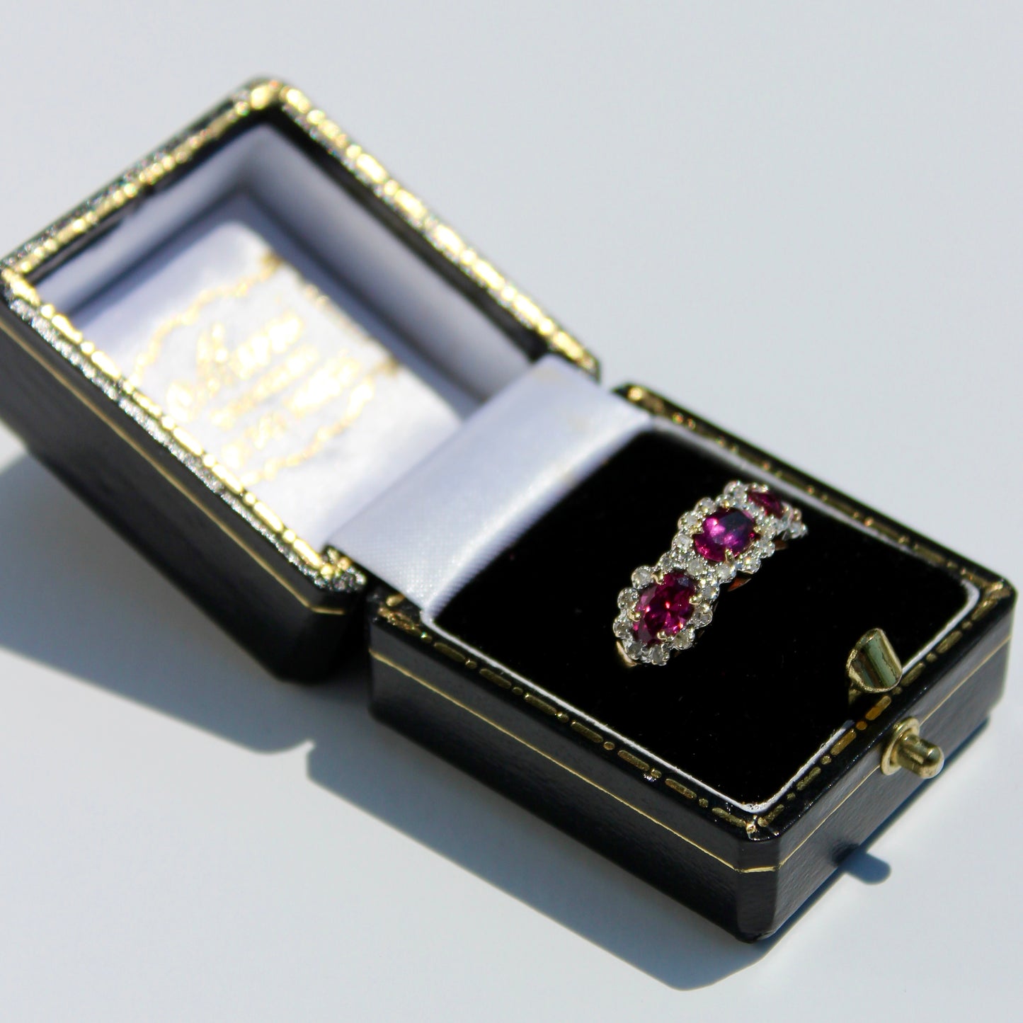 Rhodolite & Diamond Trilogy Halo Ring, 1.98 Carats 14K Two-Toned Gold