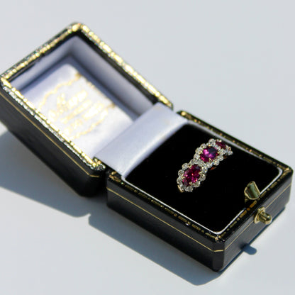Rhodolite & Diamond Trilogy Halo Ring, 1.98 Carats 14K Two-Toned Gold