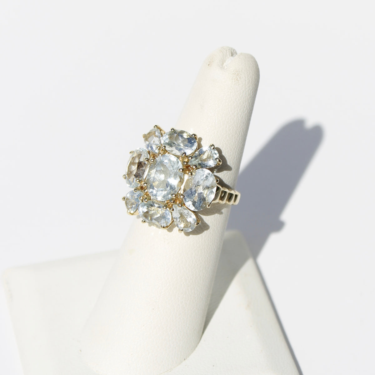 Antique Aquamarine Regency Cluster Ring, 6.5 Carats 10K Gold