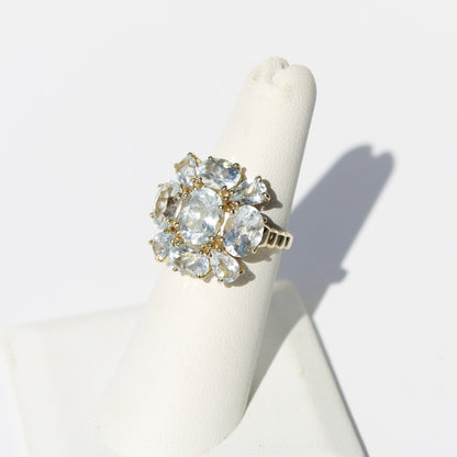 Antique Aquamarine Regency Cluster Ring, 6.5 Carats 10K Gold