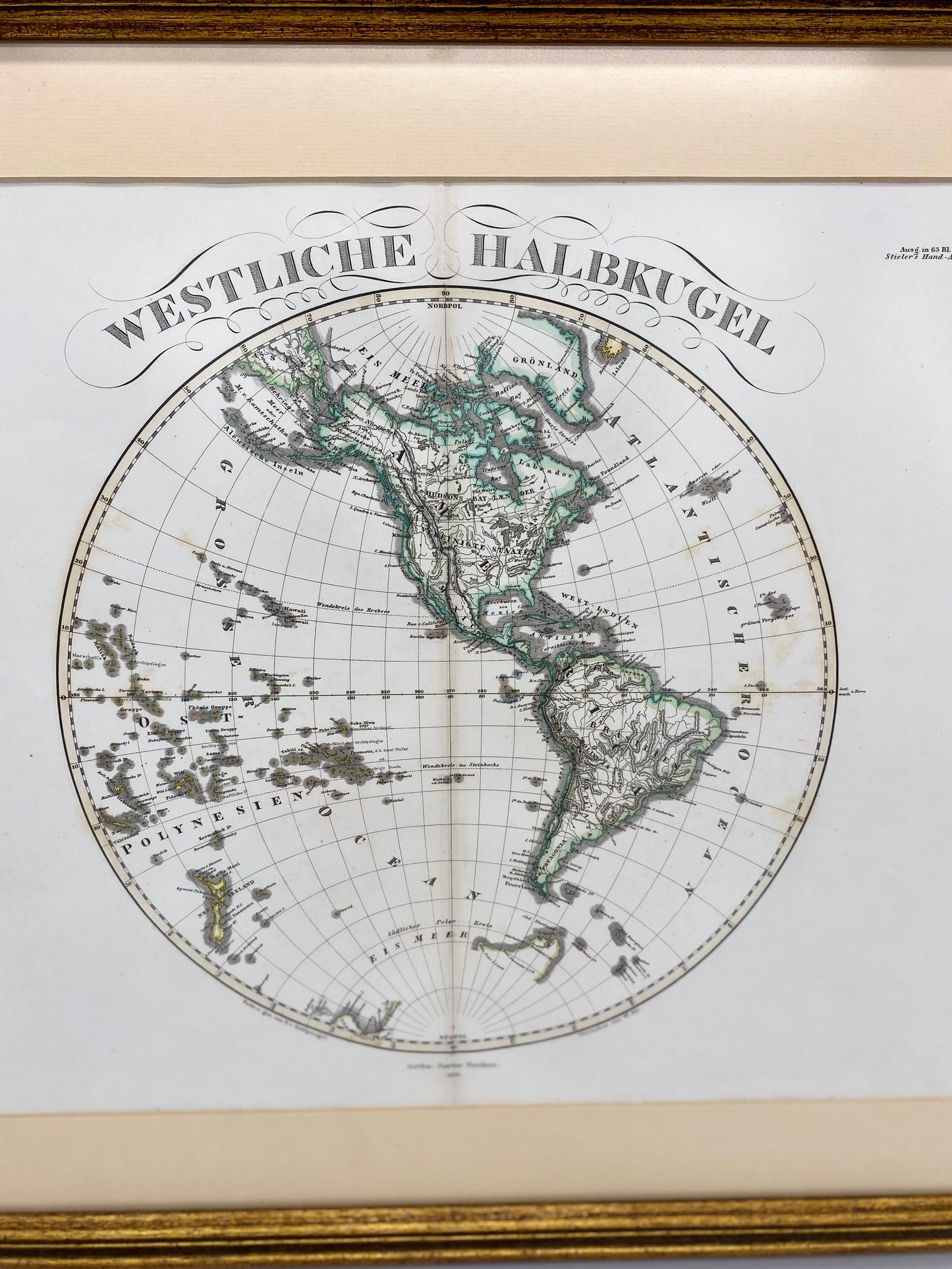 1866 Stieler World Map Framed Pair