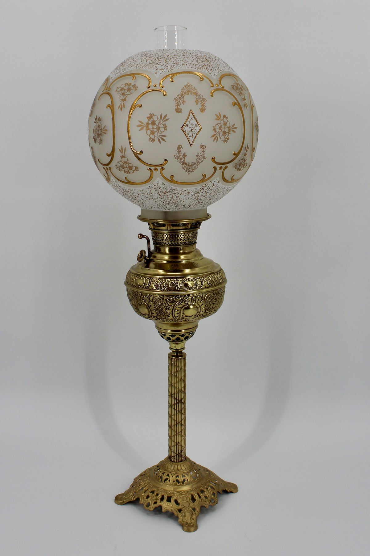 1895 Gilded Crystal Corinthian Banquet Lamp by Edward Miller