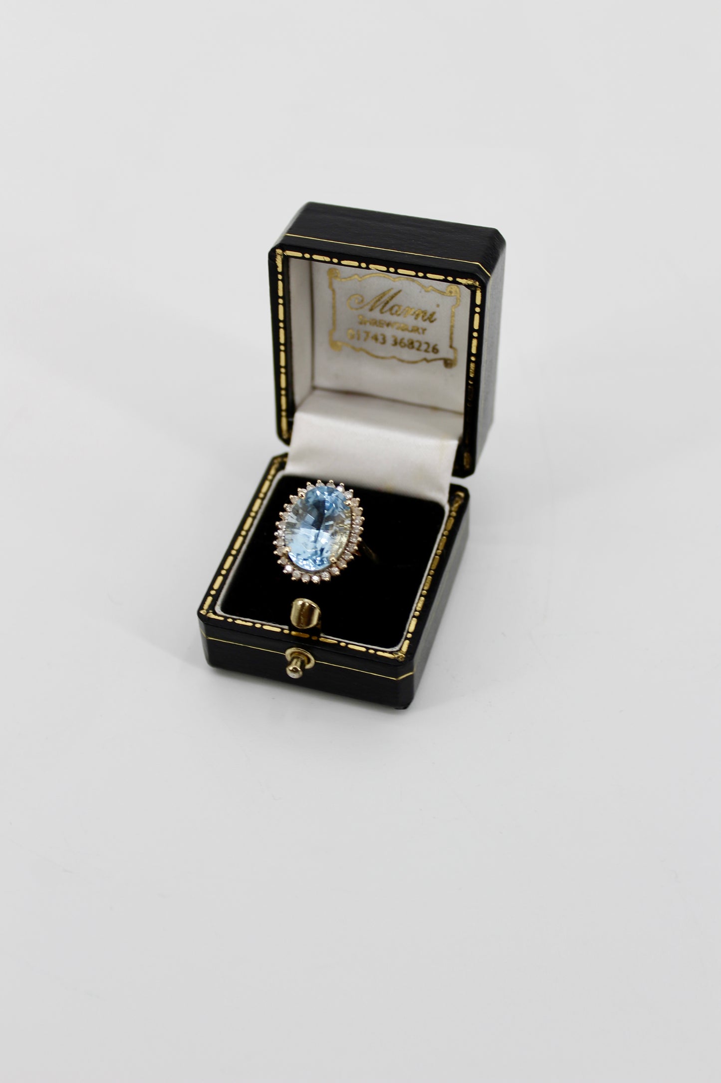 Blue Topaz & Diamond Halo Cocktail Ring,  8.514 CTW 14K Gold