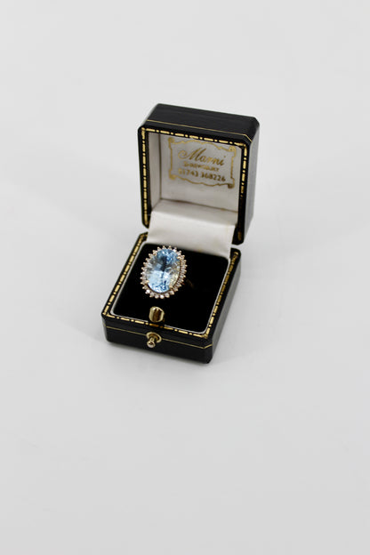 Blue Topaz & Diamond Halo Cocktail Ring,  8.514 CTW 14K Gold