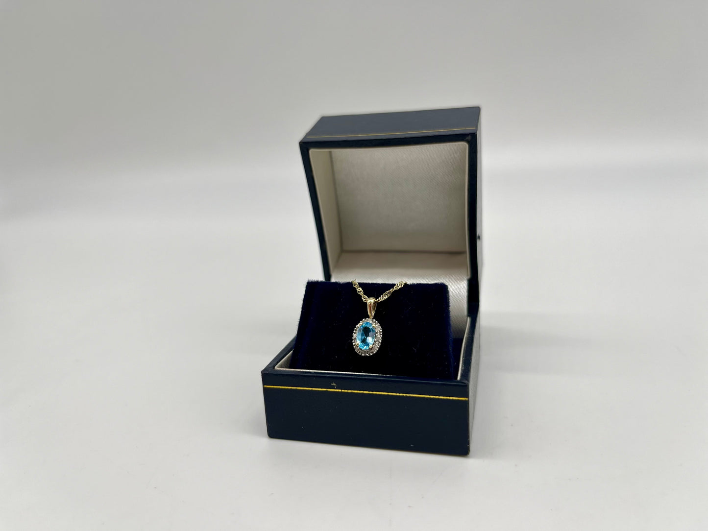 Antique Blue Topaz & Diamond Halo Necklace, 0.6 CTW 10K Gold