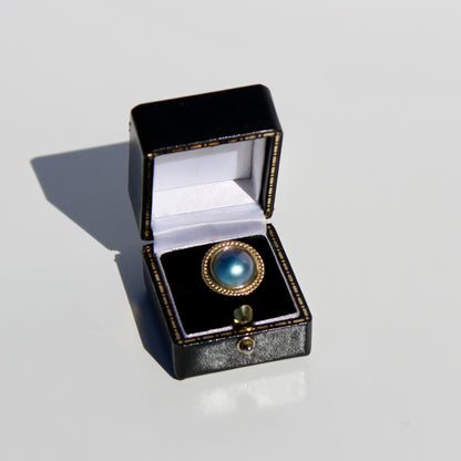 Black Mabe Pearl Ornate Ring, 11mm 10K Gold