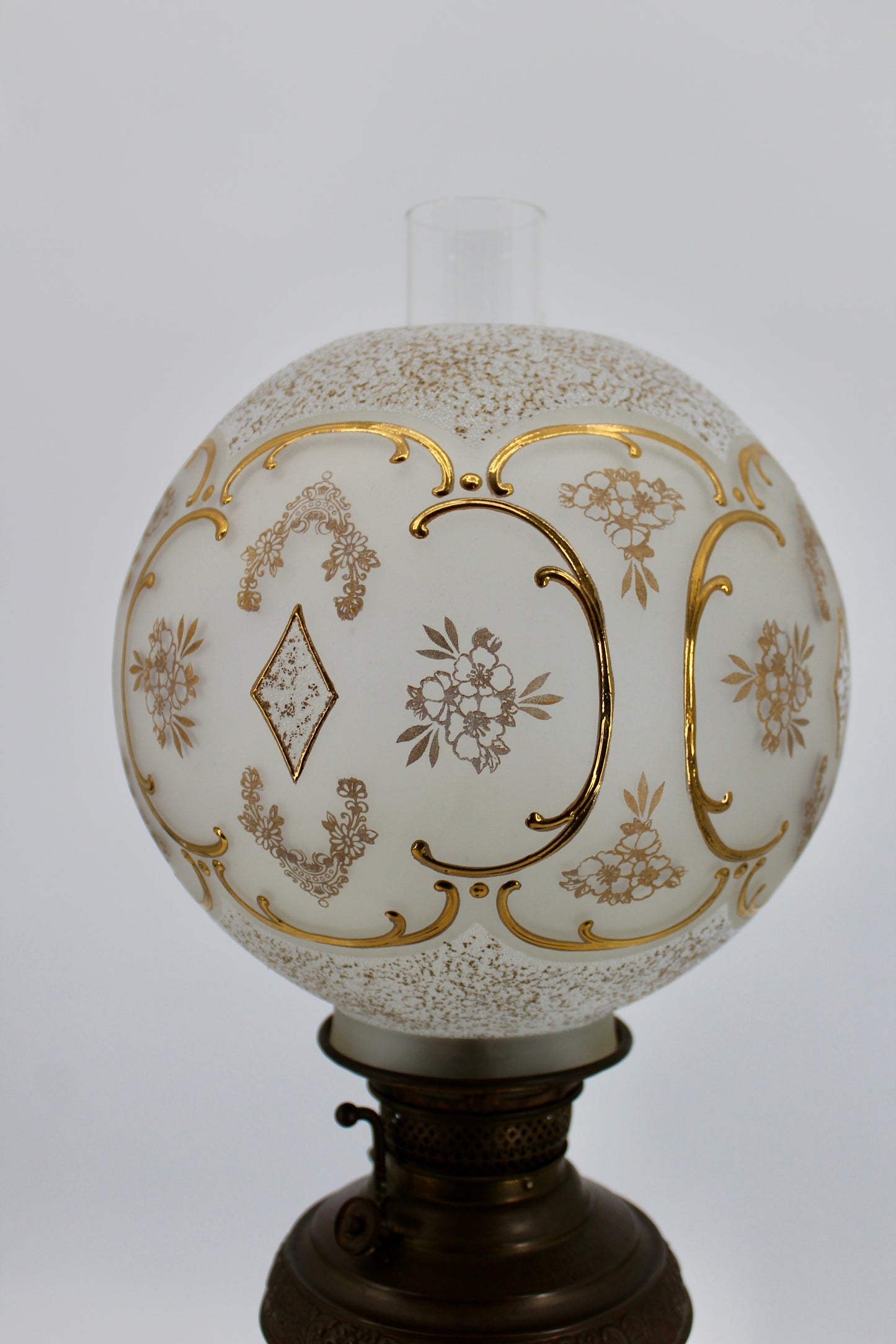 1895 Monography Gilded Crystal Globe Banquet Lamp by Edward Miller