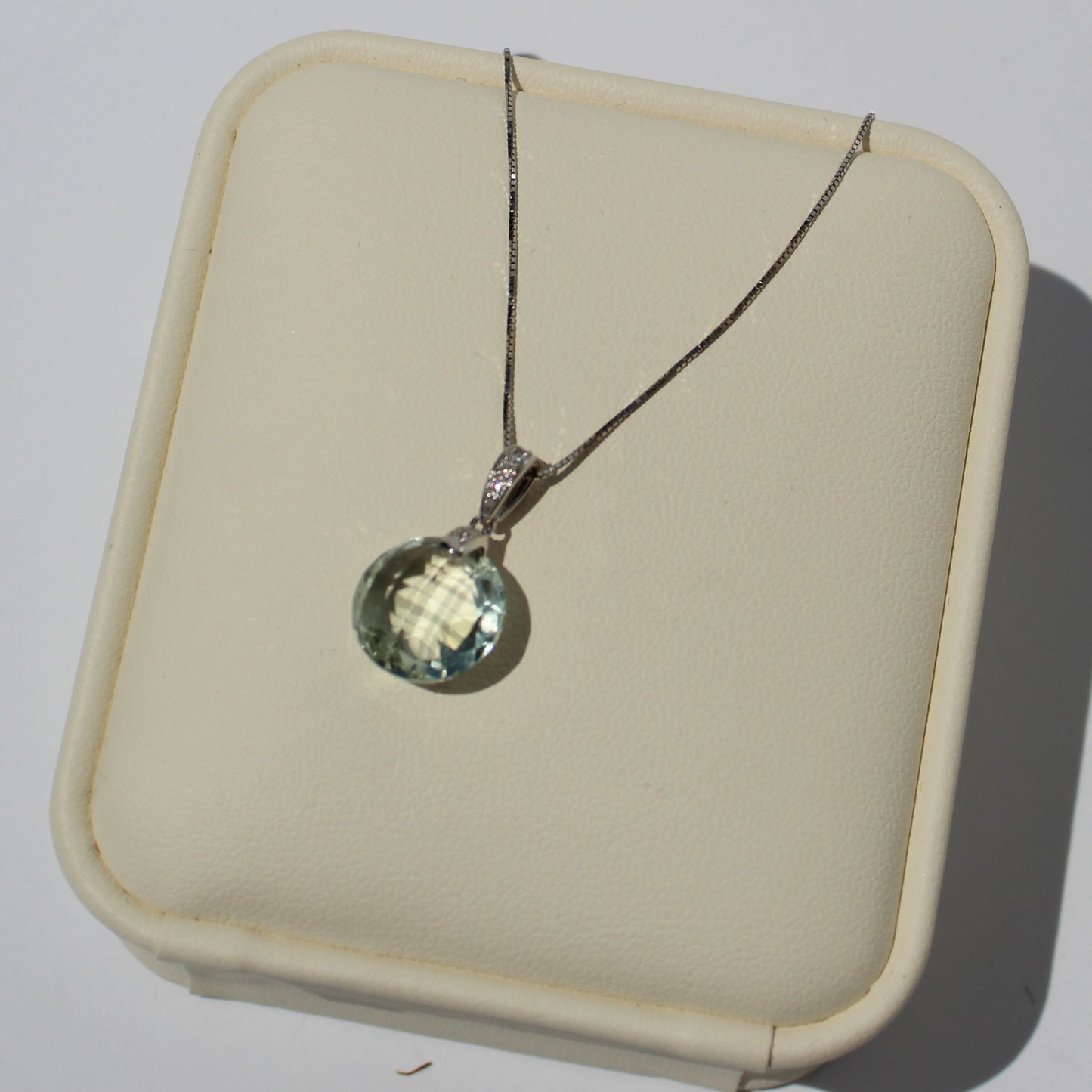 Prasiolite & Diamond Necklace, 7 Carats 14K White Gold