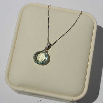 Prasiolite & Diamond Necklace, 7 Carats 14K White Gold