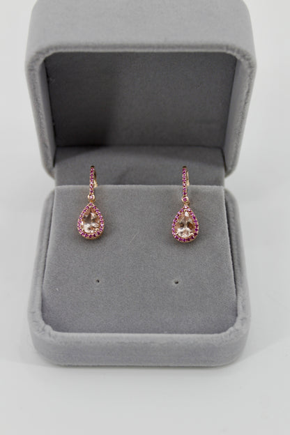 Morganite & Pink Sapphire Drop Earrings, 3.9 CTW 14K Rose Gold