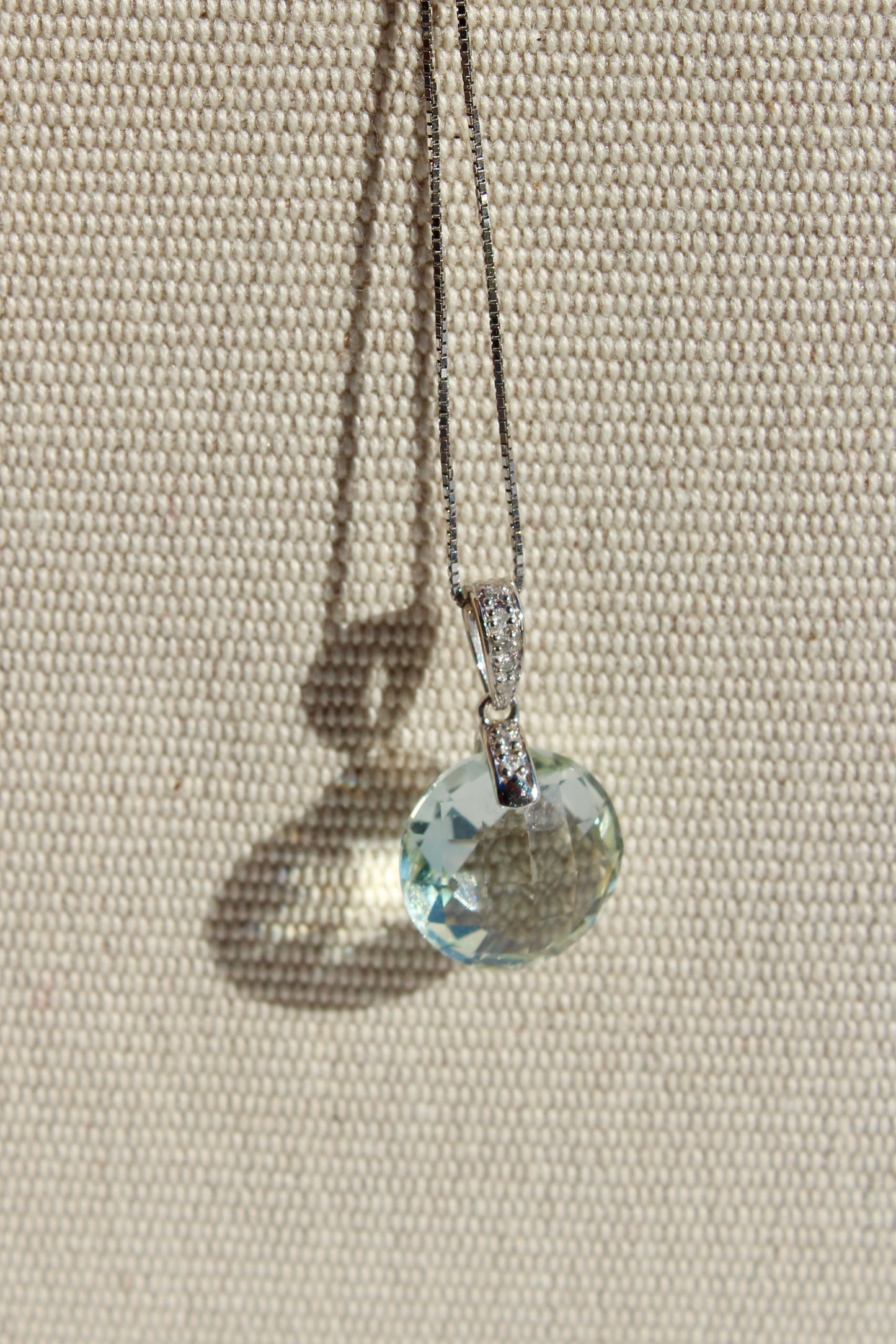 Prasiolite & Diamond Necklace, 7 Carats 14K White Gold