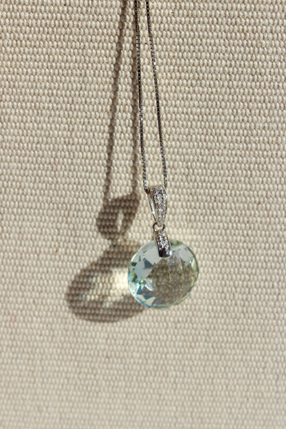 Prasiolite & Diamond Necklace, 7 Carats 14K White Gold