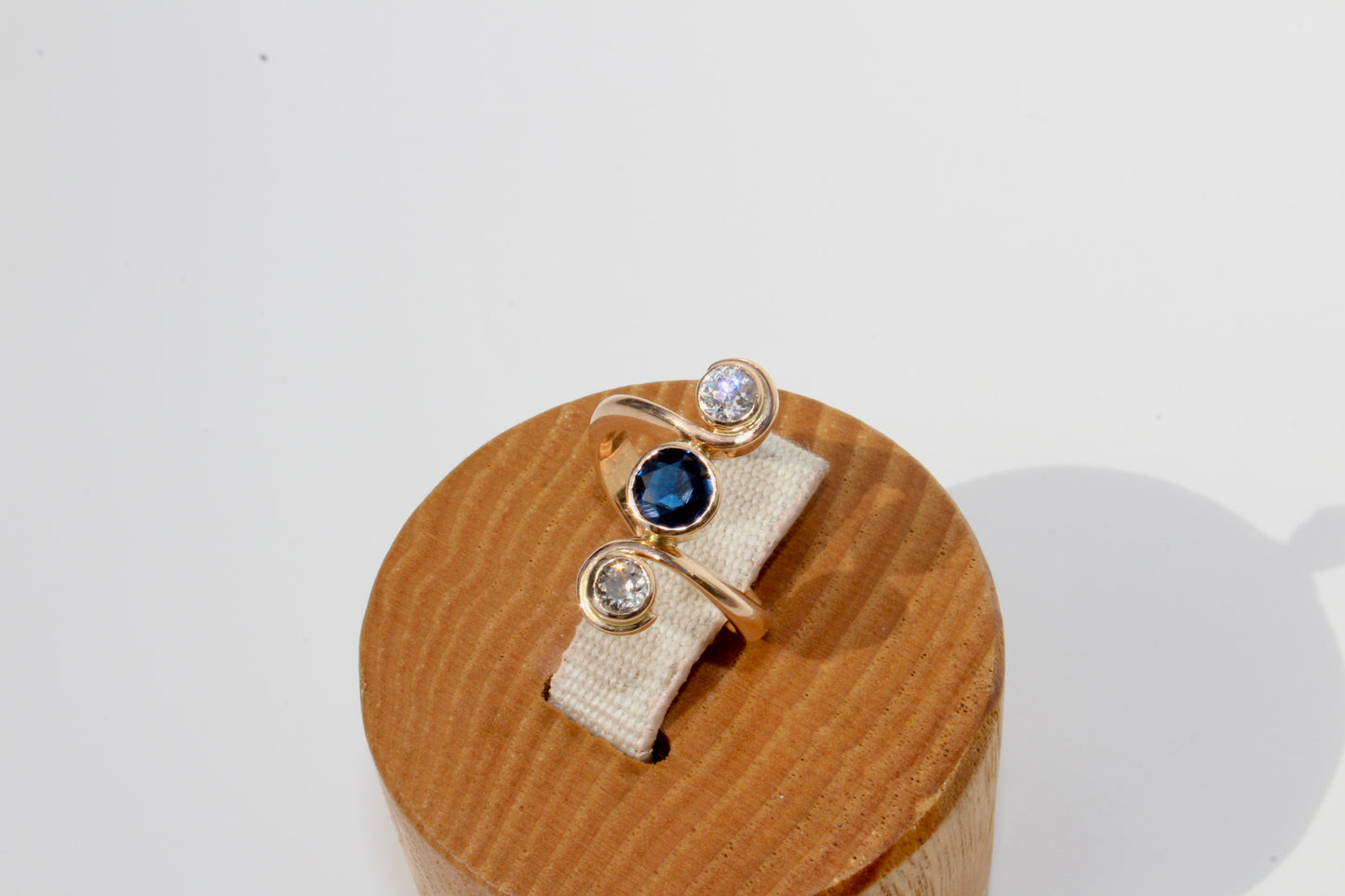 Antique Sapphire & Diamond Trilogy Ring, 1.35 Carats 18K Gold