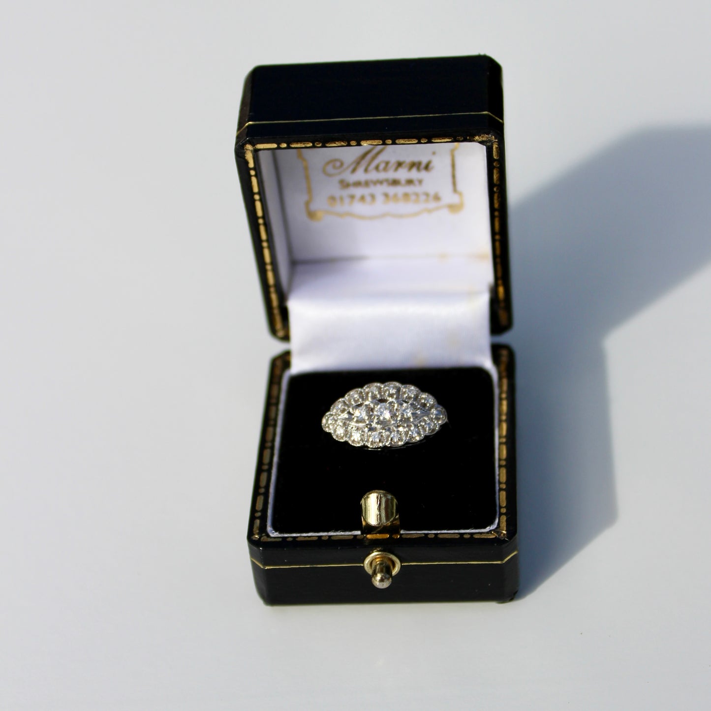 1930's East/West Diamond Cluster Ring, 1.28 Carats 14K White Gold & Platinum