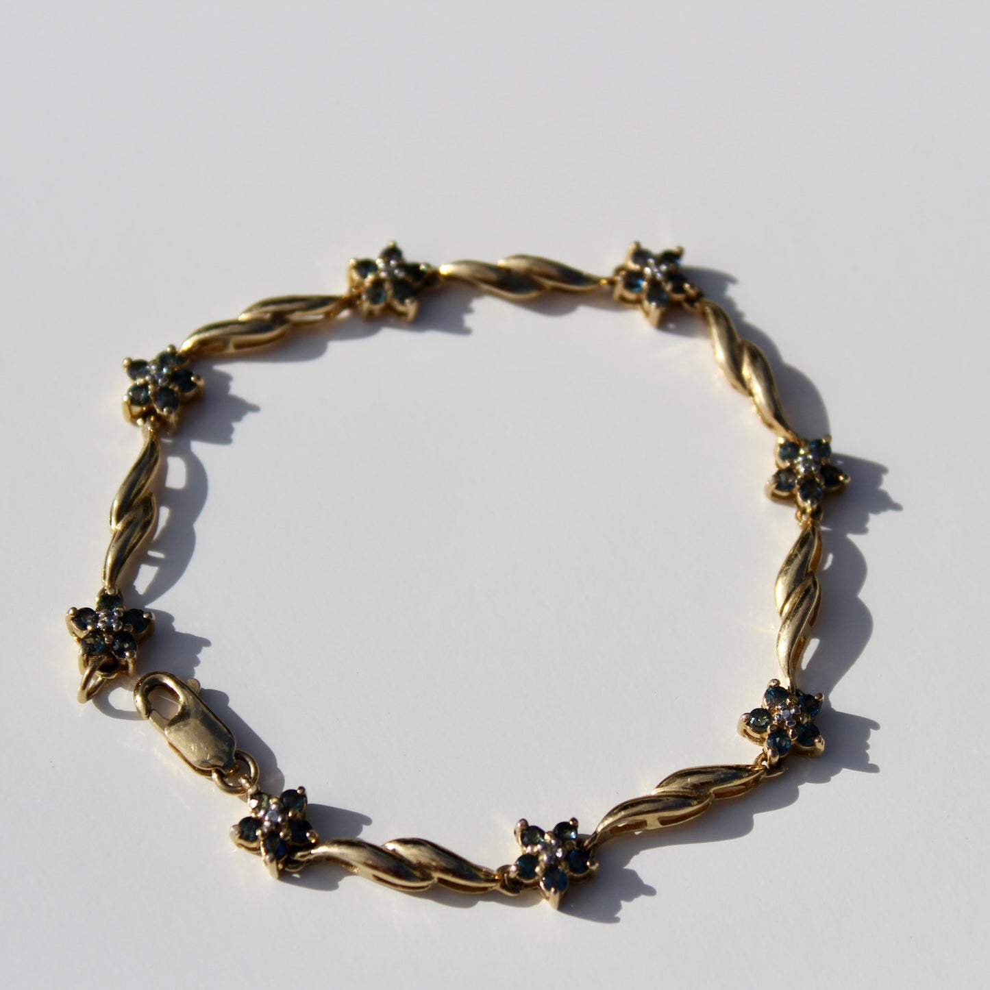 Vintage Sapphire & Diamond Bracelet, 1.67 Carats 14K Vermeil
