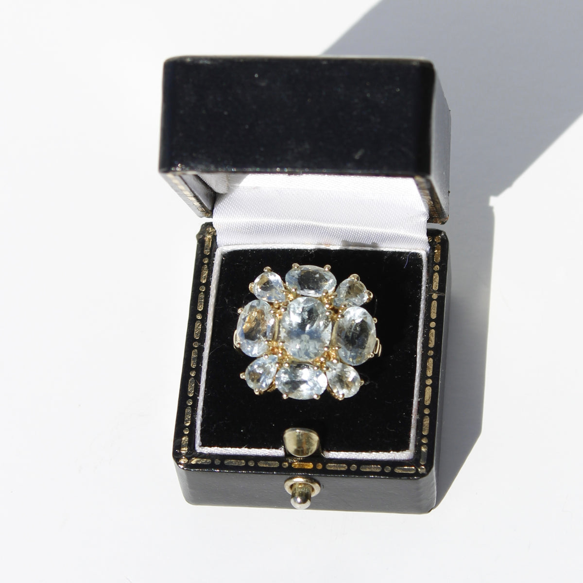 Antique Aquamarine Regency Cluster Ring, 6.5 Carats 10K Gold