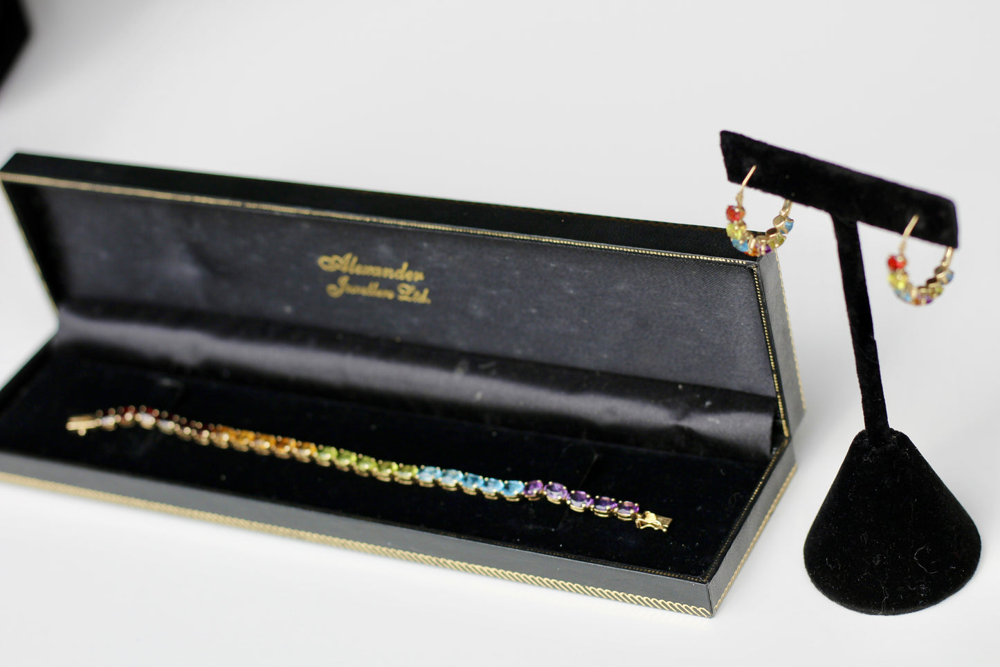 Bracelet de tennis « Arc-en-ciel » avec pierres précieuses, 6,75 ct, or 14 carats
