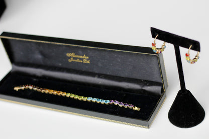 Bracelet de tennis « Arc-en-ciel » avec pierres précieuses, 6,75 ct, or 14 carats