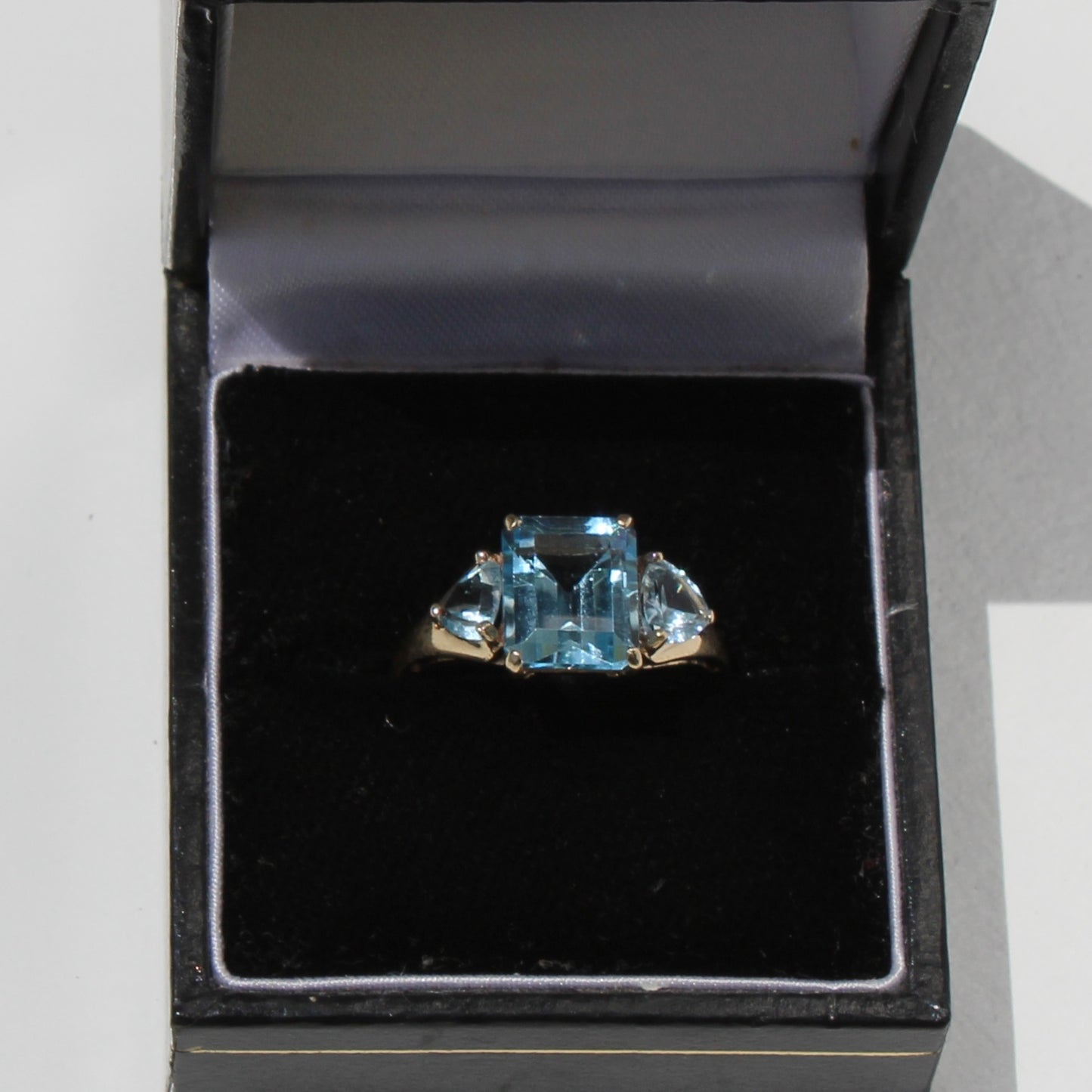Blue Topaz & Aquamarine Trilogy Ring, 4.77 Carats 9K Gold