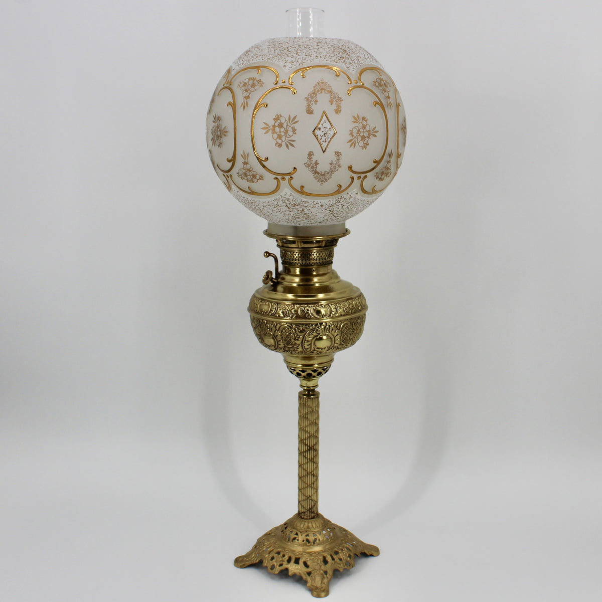 1895 Gilded Crystal Corinthian Banquet Lamp by Edward Miller