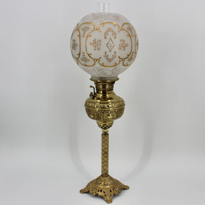 1895 Gilded Crystal Corinthian Banquet Lamp by Edward Miller