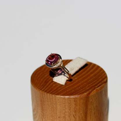Bague en or 14 carats avec tourmaline rose et diamants, 2 ct