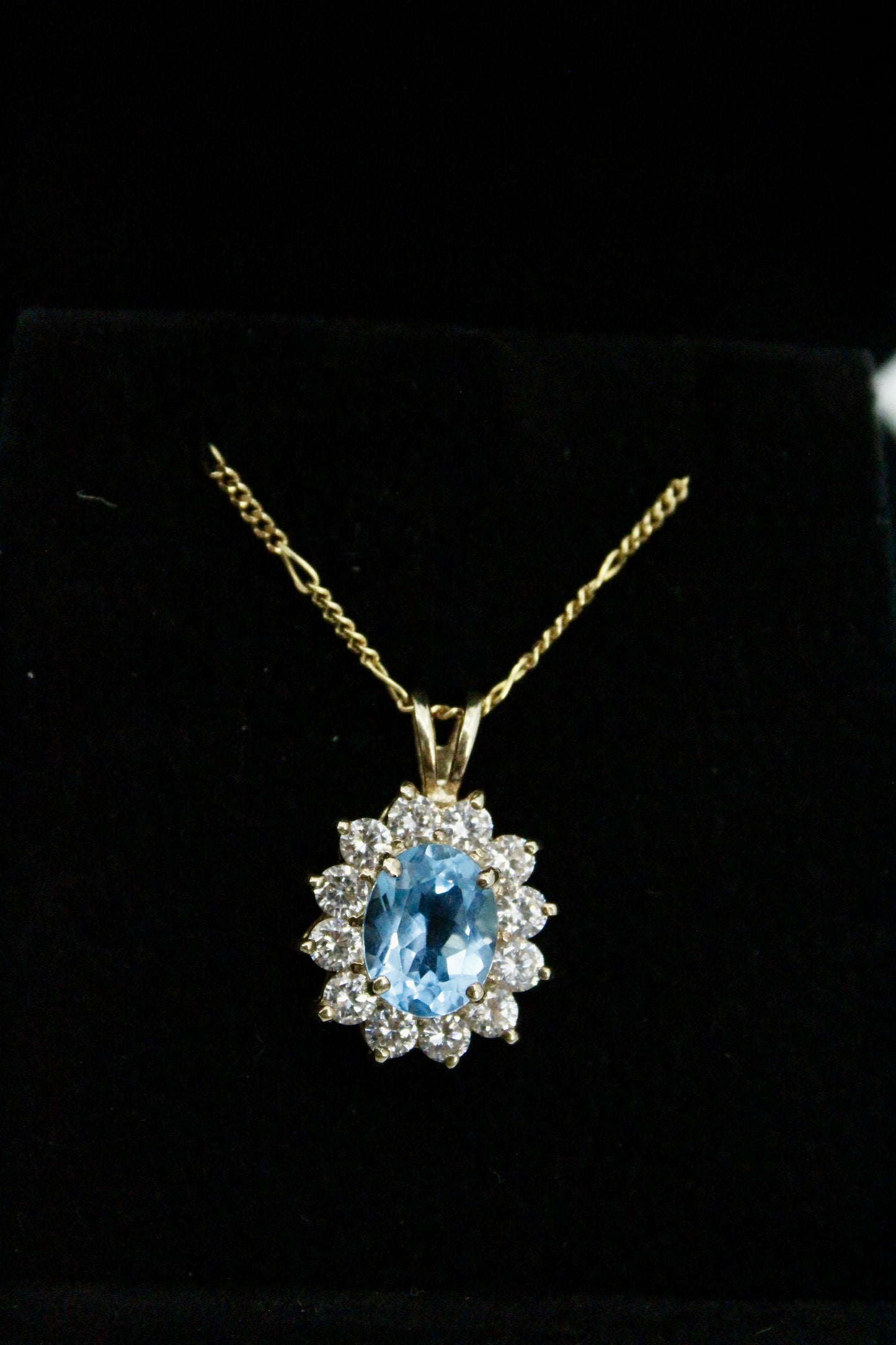 Blue Topaz & Cubic Zirconia Halo Pendant, 3.63 Carats 10K Gold