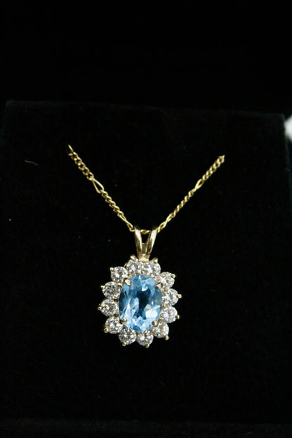 Blue Topaz & Cubic Zirconia Halo Pendant, 3.63 Carats 10K Gold