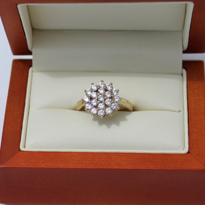 Vintage English CZ Cluster Cocktail Ring, 1.52 Carats 9K Gold
