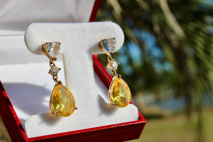 Citrine & Burmese Spinel Drop Earrings, 12 Carats 14K Vermeil